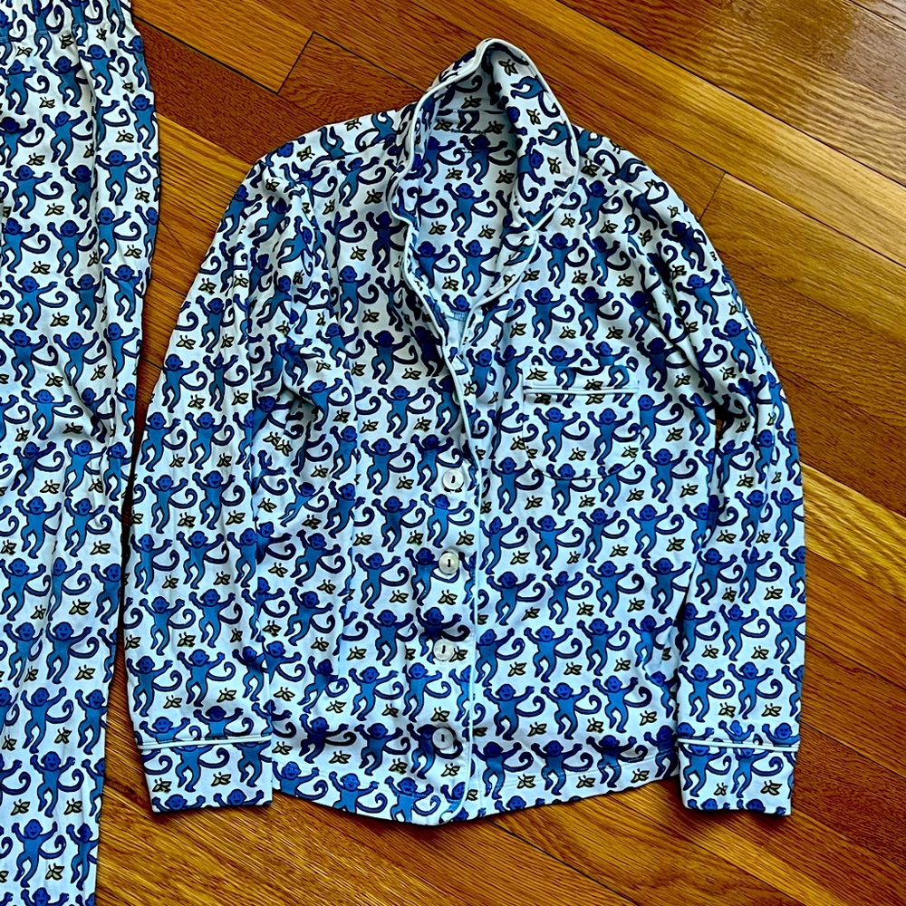 Roller Rabbit Blue Monkey Pajamas size xxs.  Worn a few times before outgrown